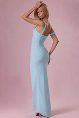 Premium Mesh Draped Corset Gown in Light Aqua