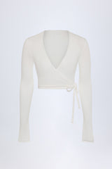 Pointelle Wrap Crop Top in White