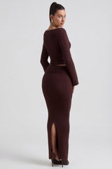 Ribbed-Knit Foldover Maxi Skirt in Espresso