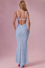 Premium Lace Sweetheart-Neck Gown in Powder Blue