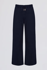 Brushed Jersey Wide-Leg Joggers in Classic Navy