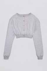 Brushed Jersey Button-Up Cropped Cardigan in Grey Marl