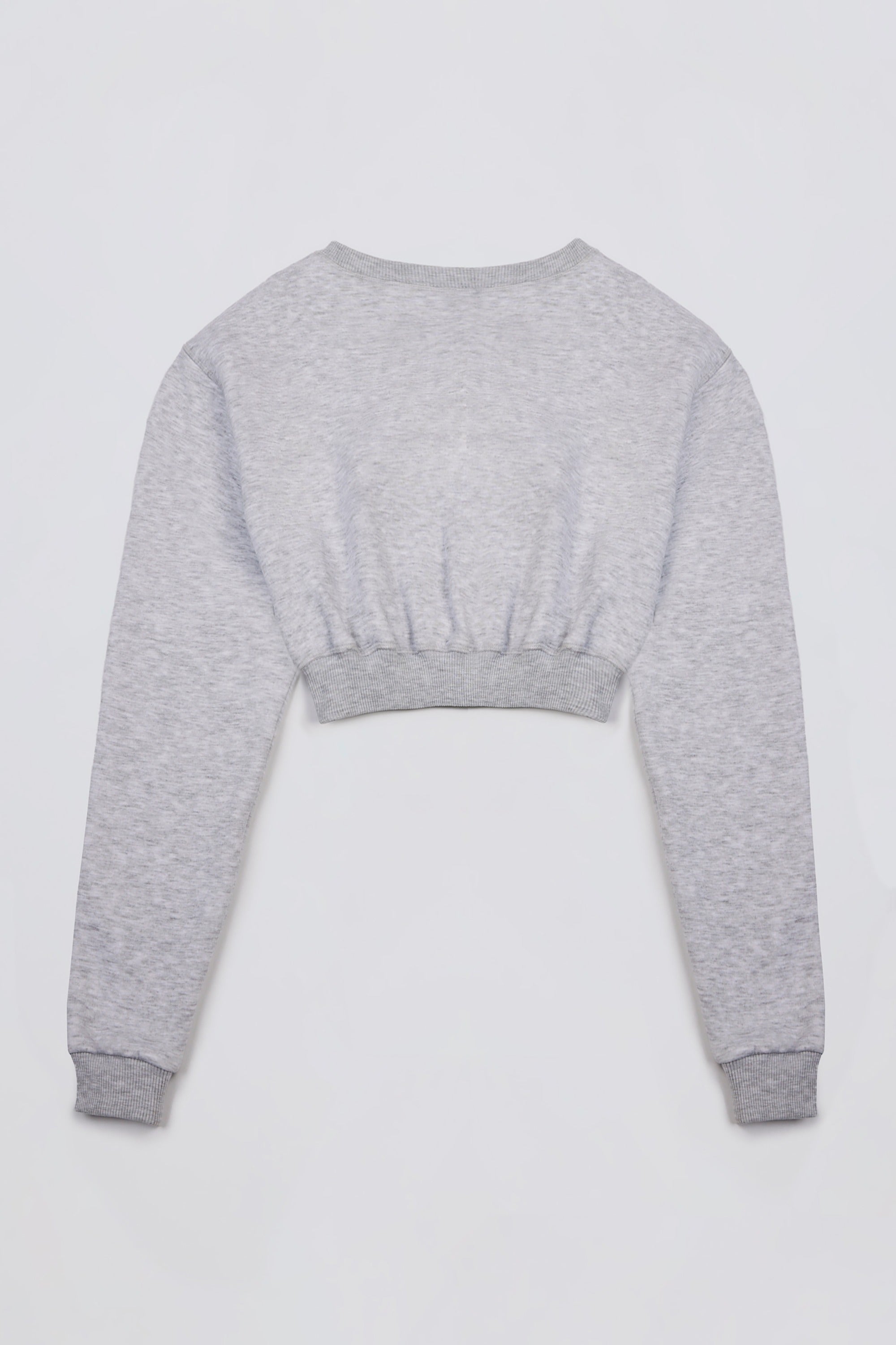 Brushed Jersey Button-Up Cropped Cardigan in Grey Marl