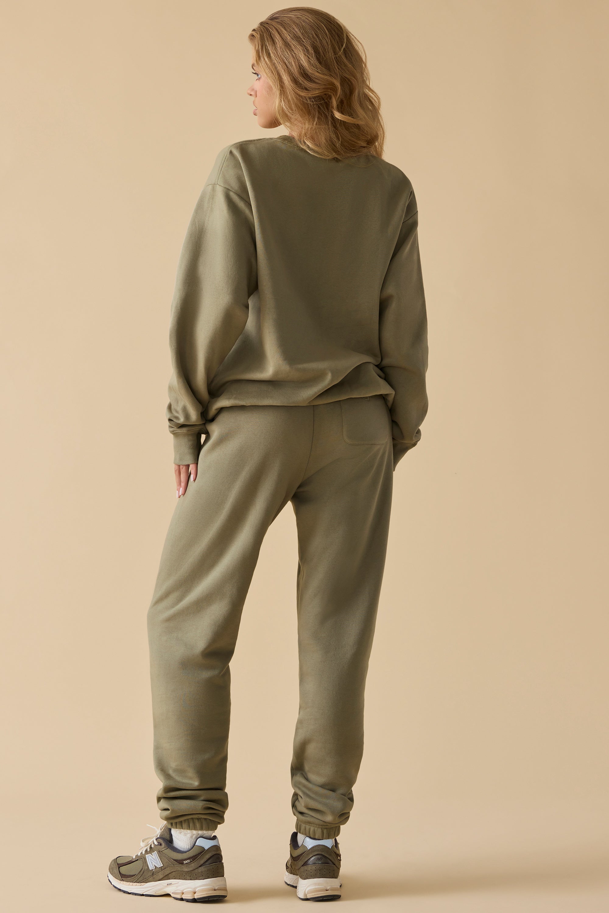 Cotton Fleece Mid-Rise Joggers in Khaki Green