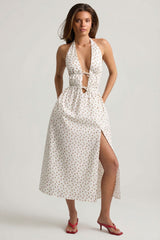 Backless Cotton-Poplin Midaxi Dress in Rose Print