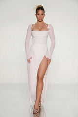 Embellished Cowl Neck Maxi Dress in Ivory