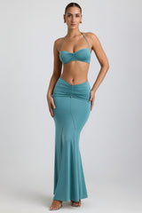 Slinky Jersey Hardware Detail Maxi Skirt in Sea Green