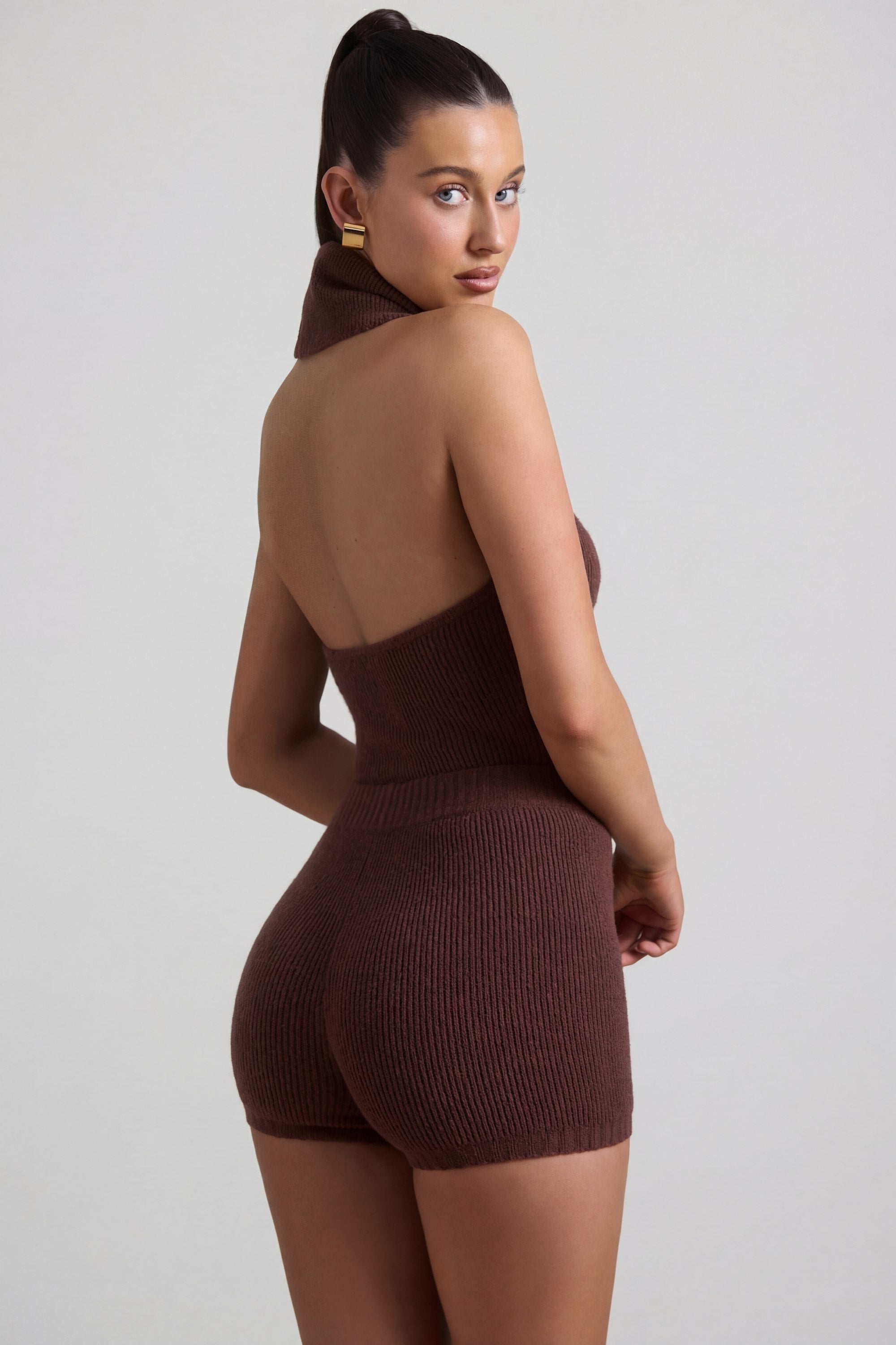 Ribbed-Knit Shorts in Espresso