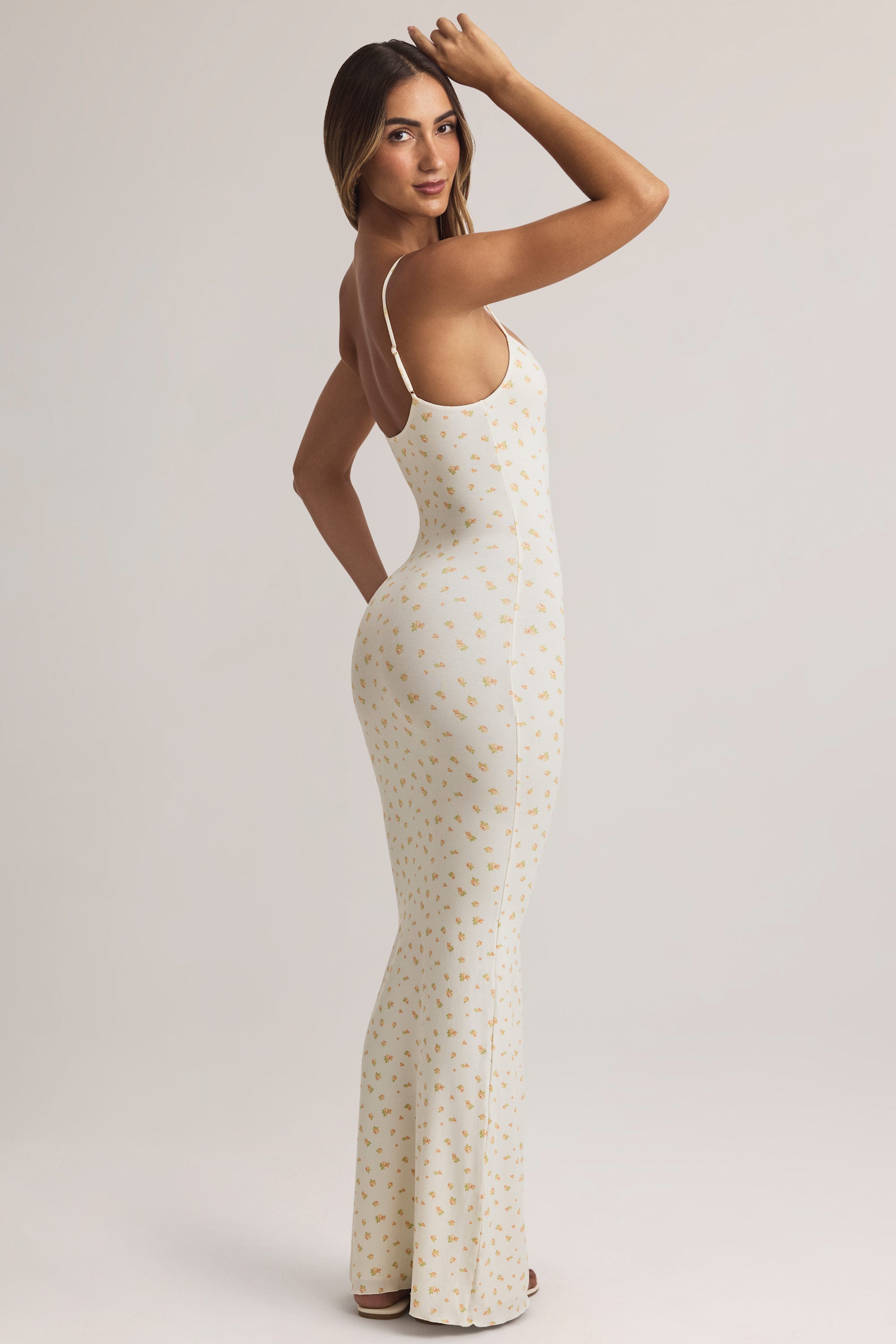 Modal Scoop-Neck Strappy Maxi Dress in Floral Print